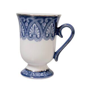 BOMBAY COMPANY Cobalt and White Arabesque Platinum Trim Coffee Coco or Tea